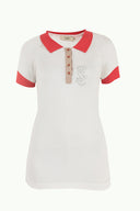 White Knit neck woven  blouse  18755