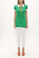 Green Knit neck woven  blouse  18755