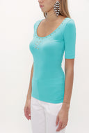 Mint Crystal  gem  woven  blouse  18887