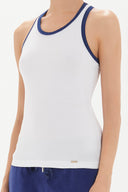 White Navy Blue Knitted cotton tanktop 18914