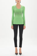 Green Crystal gem knitwear blouse 18957