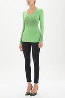 Green Crystal gem knitwear blouse 18957