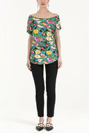 Black Patterned wide cut blouse 19009