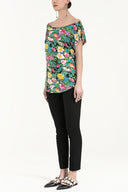 Black Patterned wide cut blouse 19009