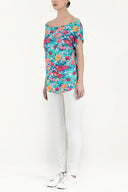 Blue Patterned wide cut blouse 19009