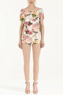 Ecru Patterned wide cut blouse 19009