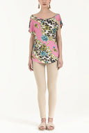 Pink Patterned wide cut blouse 19009