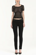 Black Jacquard woven tricot  blouse  28250