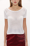 White Jacquard woven tricot  blouse  28250