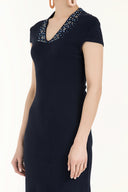 Navy Blue Crystal  gem  knit  dress  28292