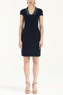 Navy Blue Crystal  gem  knit  dress  28292
