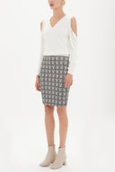 Ecru Printed knitwear skirt 28392
