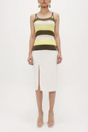 Khaki Striped  sleeveless tricot  blouse  28411