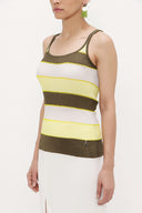 Khaki Striped  sleeveless tricot  blouse  28411