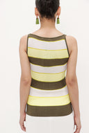 Khaki Striped  sleeveless tricot  blouse  28411