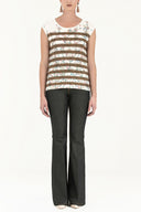 Ecru Strappy   sleeveless tricot  blouse  28445