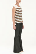 Ecru Strappy   sleeveless tricot  blouse  28445