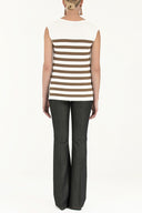 Ecru Strappy   sleeveless tricot  blouse  28445