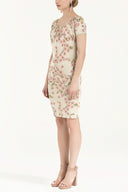 Stone Pleated neck Printed knit  dress  28472