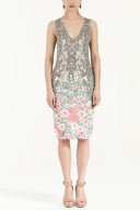 White Printed V-neck knit  dress  28473