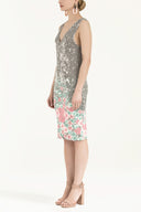 White Printed V-neck knit  dress  28473