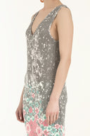 White Printed V-neck knit  dress  28473