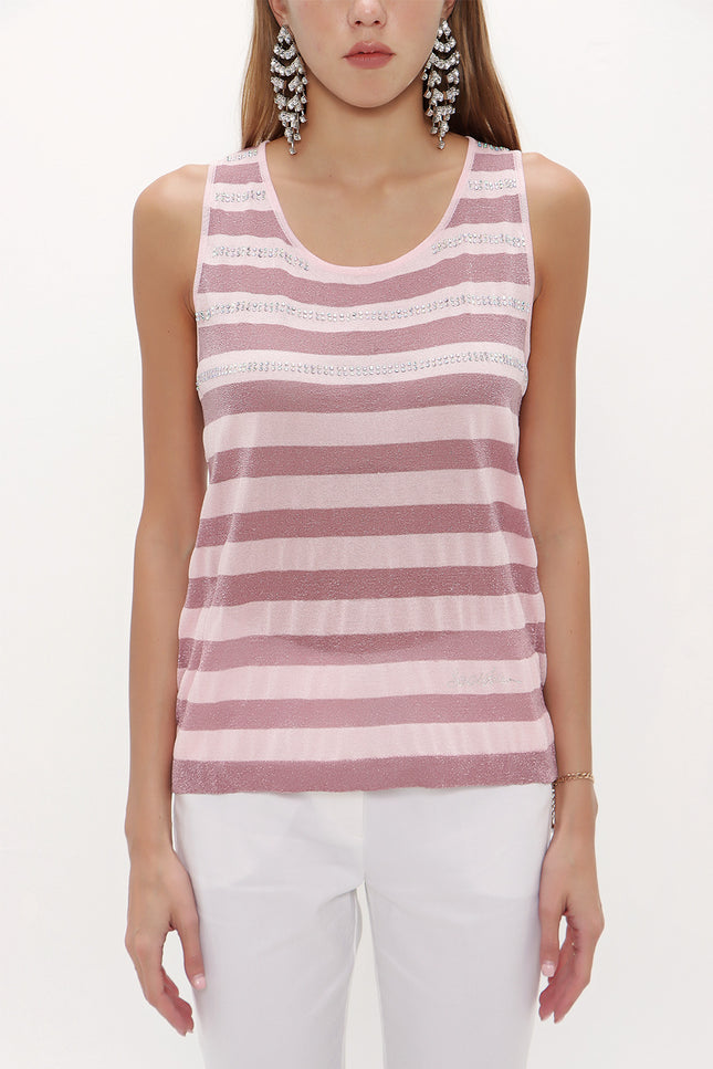 Pembe Taşlı kolsuz triko bluz 28484