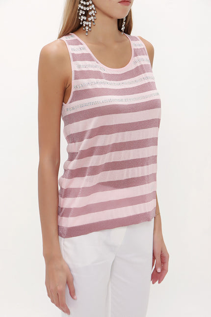 Pembe Taşlı kolsuz triko bluz 28484