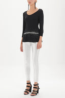 Black Knitwear top with gem details on the waist 28487