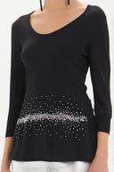 Black Knitwear top with gem details on the waist 28487