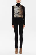 Camel Hair Printed satin  fabric knit  sleeveless blouse  28496