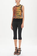 Red Printed satin  fabric knit  sleeveless blouse  28496