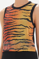 Red Printed satin  fabric knit  sleeveless blouse  28496