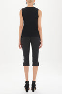 Red Printed satin  fabric knit  sleeveless blouse  28496