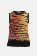 Red Printed satin  fabric knit  sleeveless blouse  28496