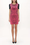 Black Orange Printed and gem  knit  dress  28563