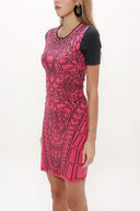 Black Orange Printed and gem  knit  dress  28563