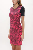 Black Orange Printed and gem  knit  dress  28563