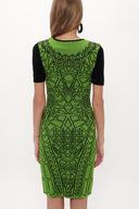 Black Green Printed and gem  knit  dress  28563
