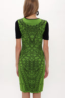 Black Green Printed and gem  knit  dress  28563