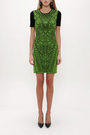 Black Green Printed and gem  knit  dress  28563