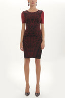 Black Fuchsia Printed and gem  knit  dress  28563