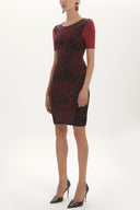 Black Fuchsia Printed and gem  knit  dress  28563