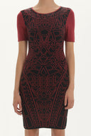 Black Fuchsia Printed and gem  knit  dress  28563