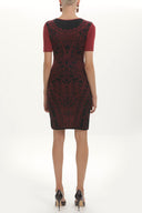 Black Fuchsia Printed and gem  knit  dress  28563