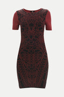 Black Fuchsia Printed and gem  knit  dress  28563
