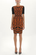 Orange Pattern knitted short sleeve knitwear dress 28565