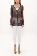 Brown Hole woven  knit  cardigan  28645