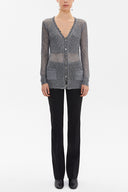 Black White Hole woven  knit  cardigan  28645