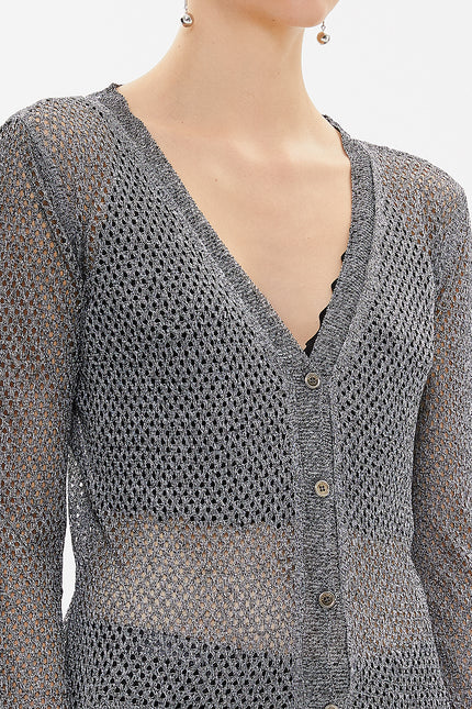 Kadın Siyah-Beyaz Delikli Örgü Hırka M03131028645